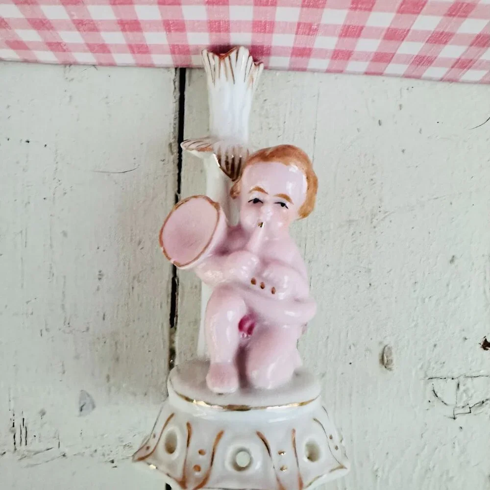 Vintage Japan Cherub Bud Vase Angel Figurine Pink Porcelain Rosebud Vase